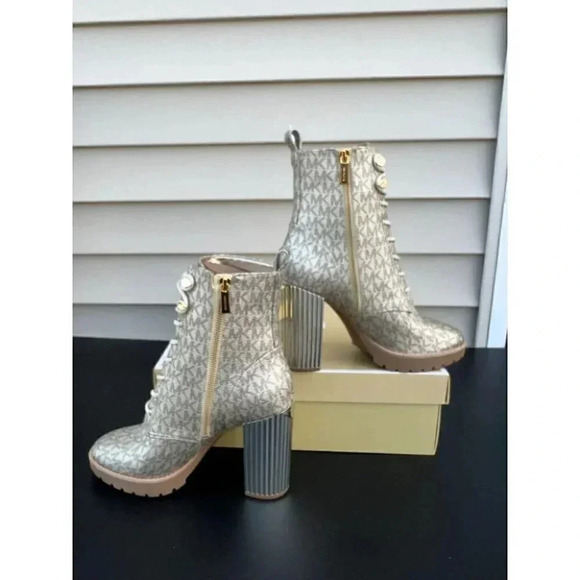 Michael Kors Porter Lace Up Boot Designer MK Signature Pale Gold - Picture 4 of 12